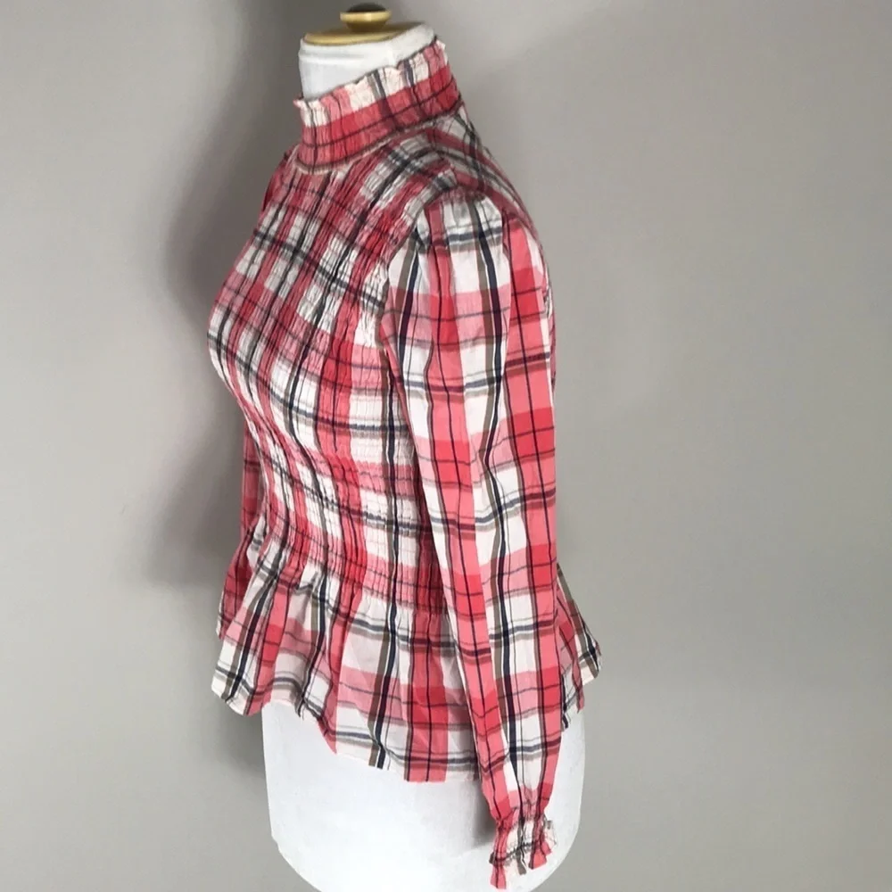 Zara woman plaid long sleeve spring elastic fitted shirt, women’s size small